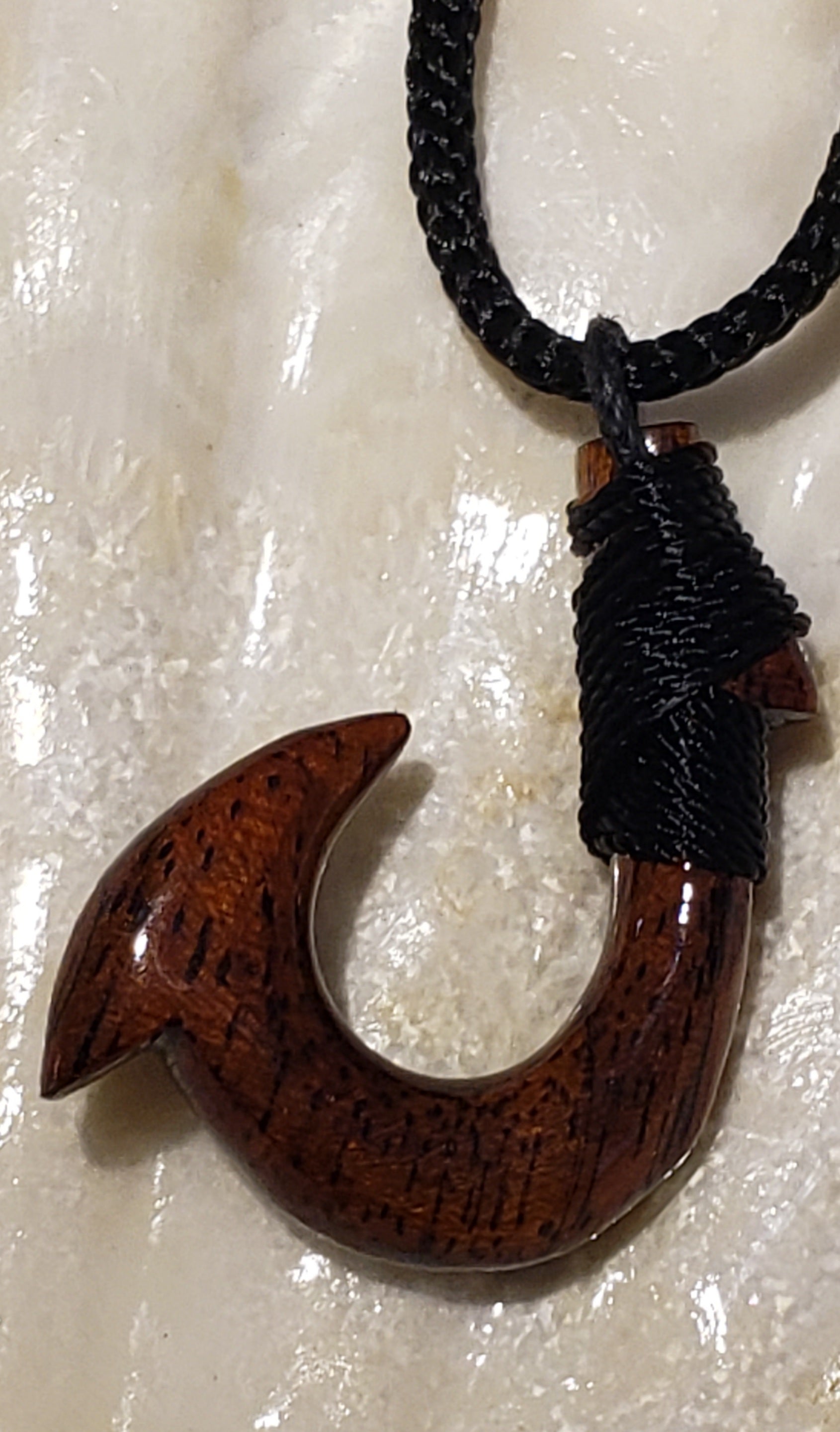 Koa Wood Hook (small) with Hawaiian tribal design 32" long Adjustable Cord