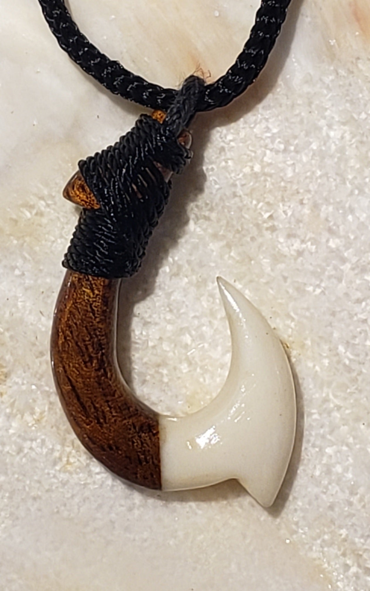 Koa Wood Hook with Cow Horn (medium) on 32" long Adjustable Cord