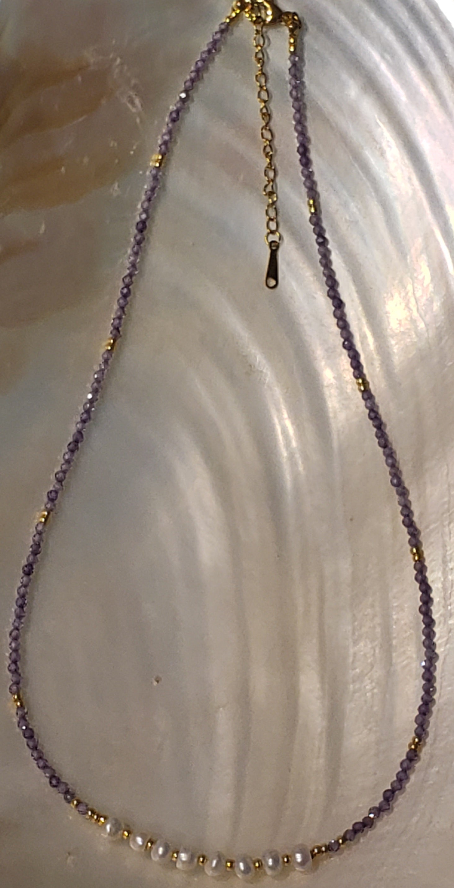 Necklace Amethyst Gemstone and 8 Fresh Water Pearls Gold Filled