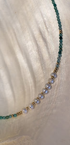 Necklace Aventurine Gemstone and 8 Fresh Water Pearls Gold Filled