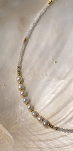 Necklace Moonstone Gemstone and 8 Fresh Water Pearls Gold Filled