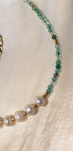 Bracelet Aquamarine Gemstone and 7 Fresh Water Pearls Gold Filled