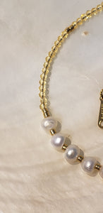 Bracelet Gold Quartz Gemstone and 7 Fresh Water Pearls Gold Filled