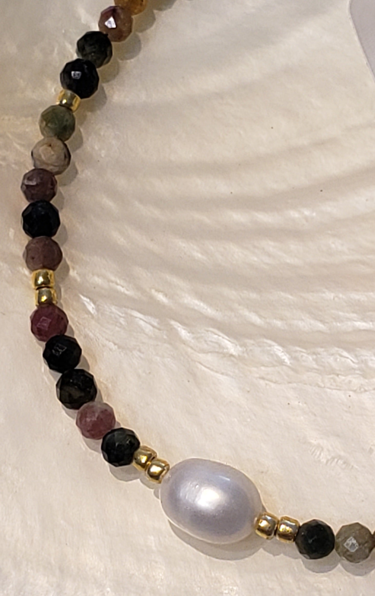 Necklace Rainbow Flourite and Fresh water Pearls Gold Filled