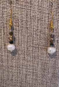 Dangle Earring Rainbow Flourite Gemstone and Fresh Water Pearls gold filled