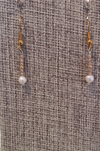 Dangle Earring Gold Quartz Gemstone and Fresh Water Pearls gold filled