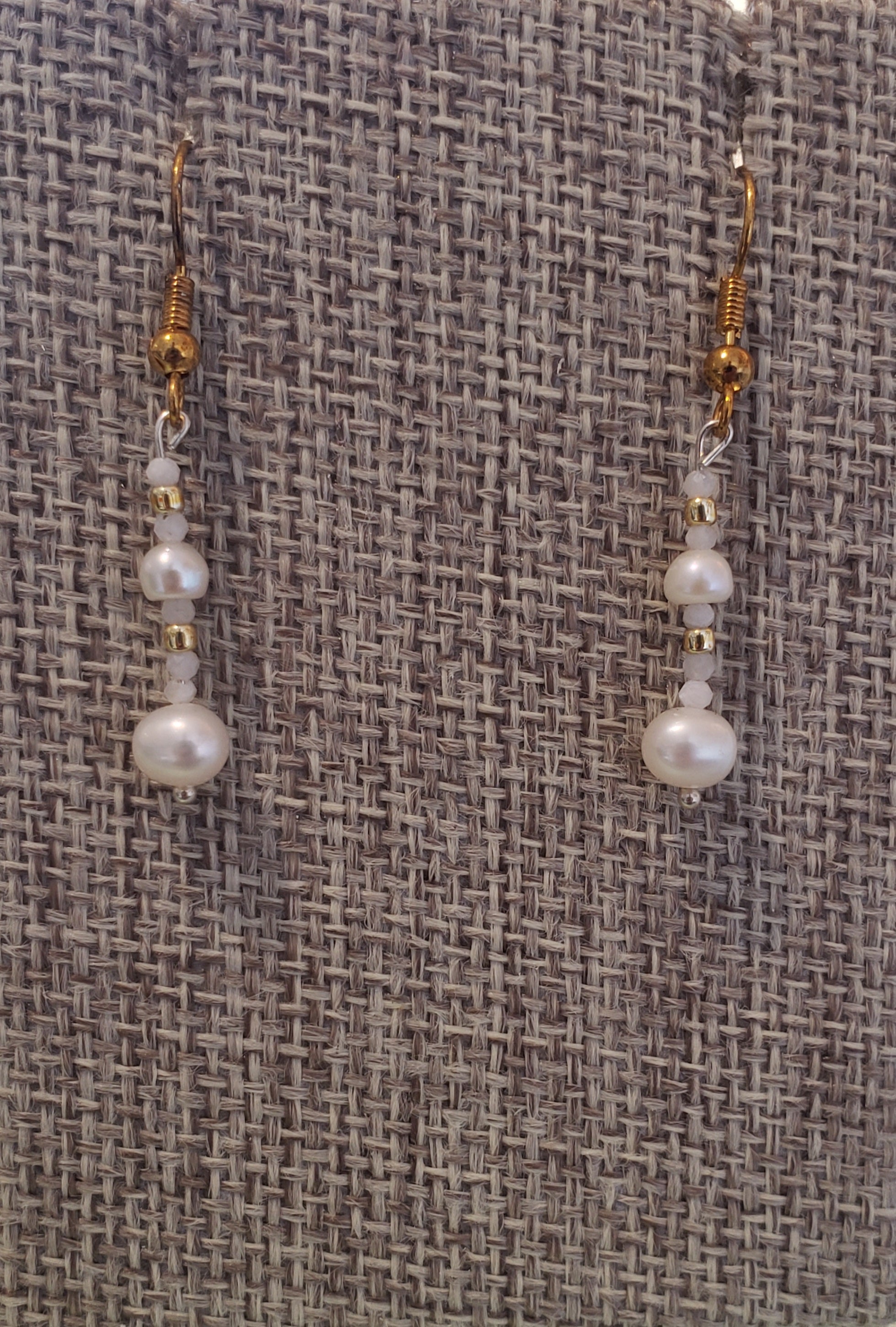 Dangle Earring Moonstone Gemstone and Fresh Water Pearls gold filled