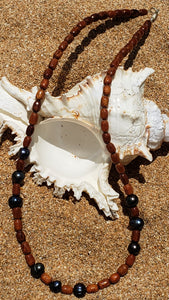 Koa Wood & Dark Fresh Water Pearl Necklace