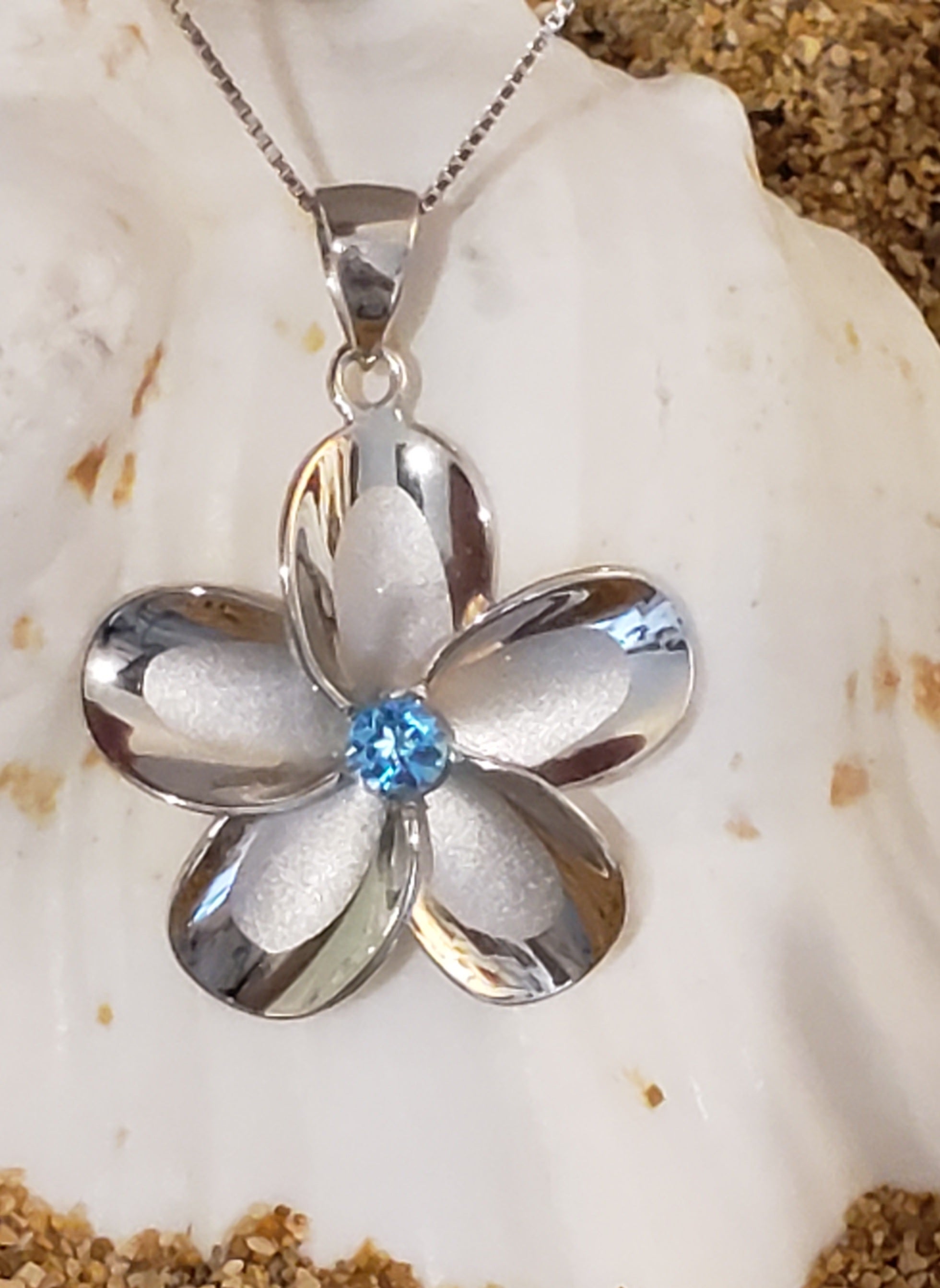 Blue Topaz Plumeria 18mm Pendant