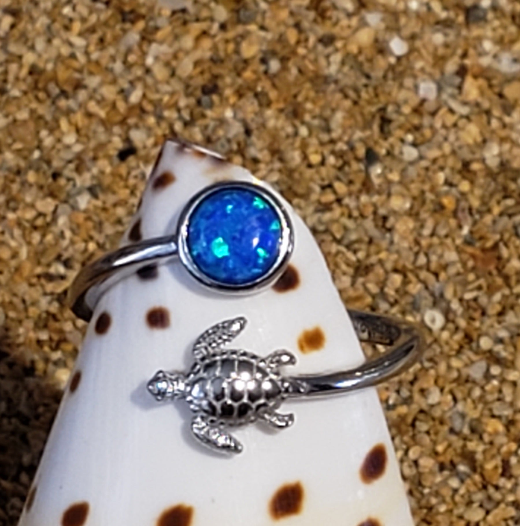 Crushed Opal Adjustable Turtle Ring Sterling Silver Size 6 & 8.5