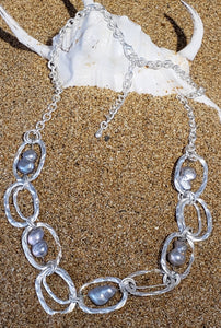Fresh Water Pearl Grey Necklace 28" Aluminum