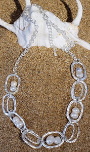 Fresh Water Pearl White Necklace 28" Aluminum