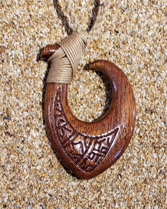 Koa Wood Hook (tribal)32" long Adjustable Cord