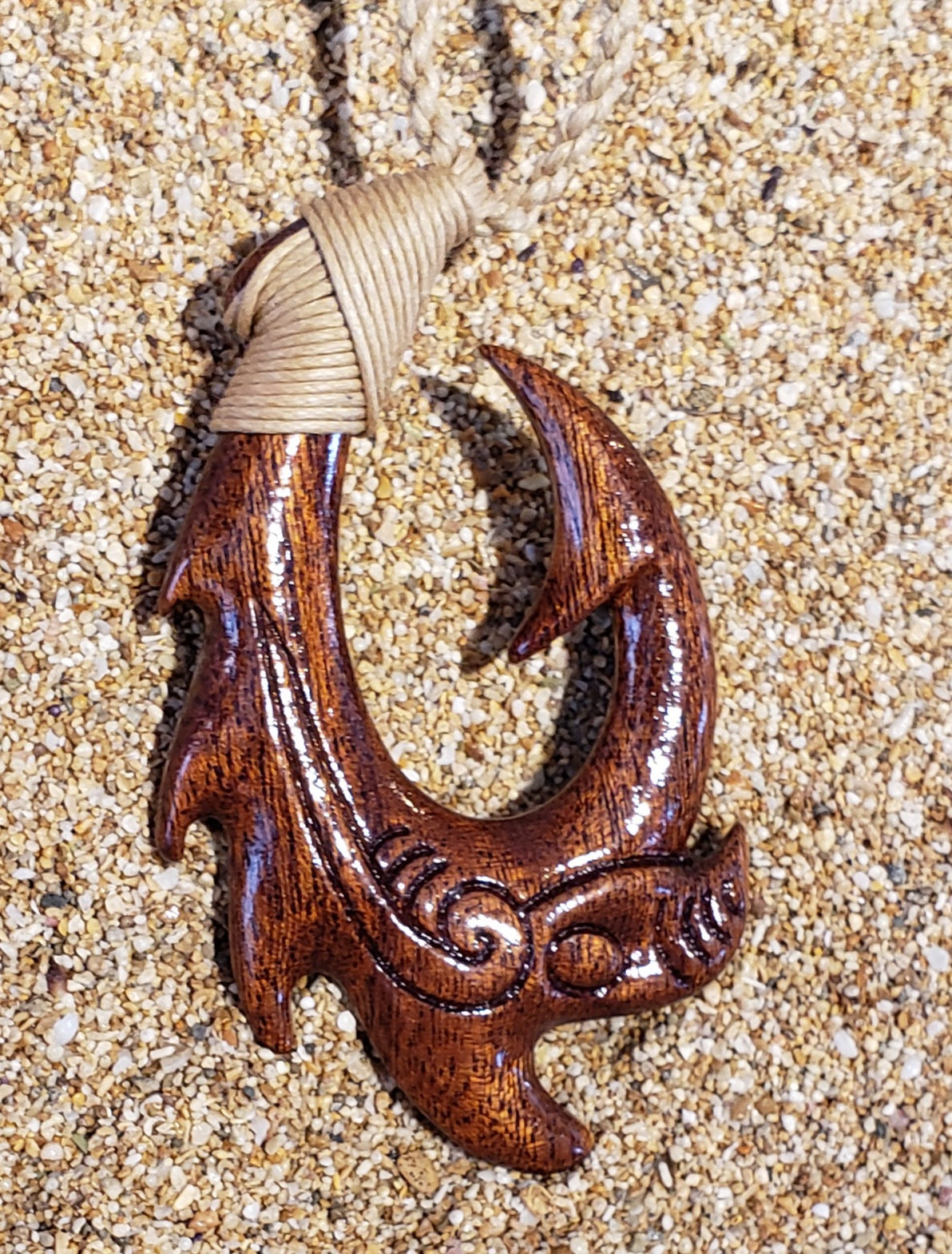 Koa Wood Hook (Dragon) 32" long Adjustable Cord