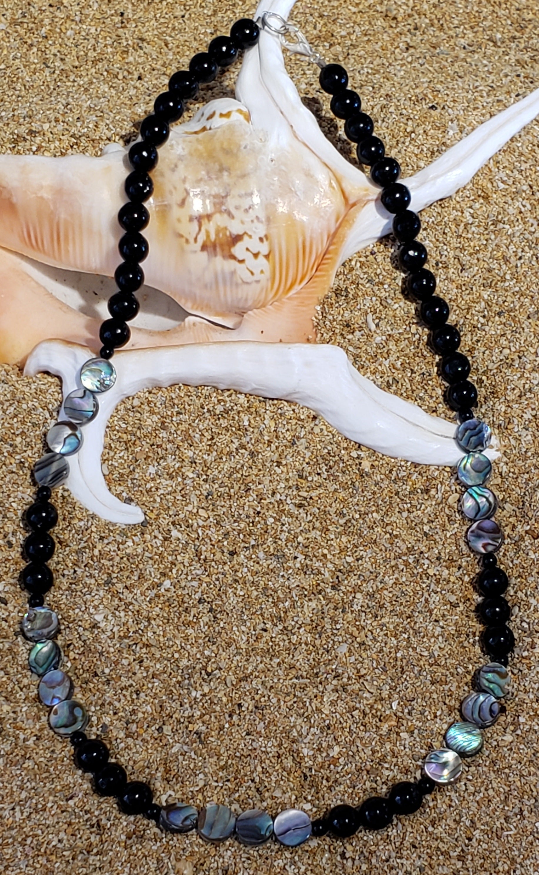Black Coral & Abalone Shell Necklace 18" Kauai Made