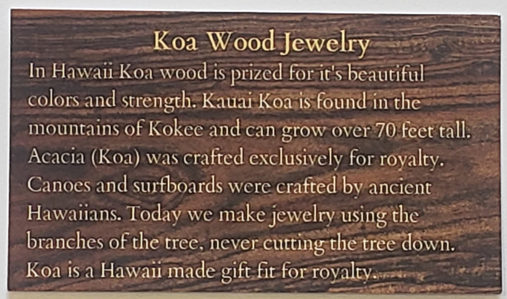Koa Wood Hook (longbarb)32" long Adjustable Cord